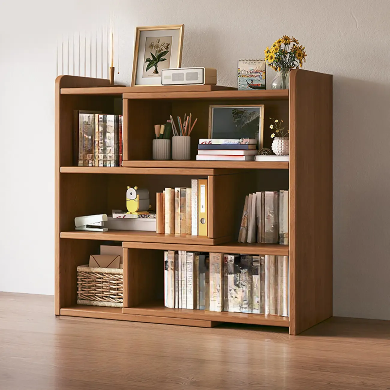Modern Wood Adjustable Horizontal Bookcase Cube Organizer Image - 7