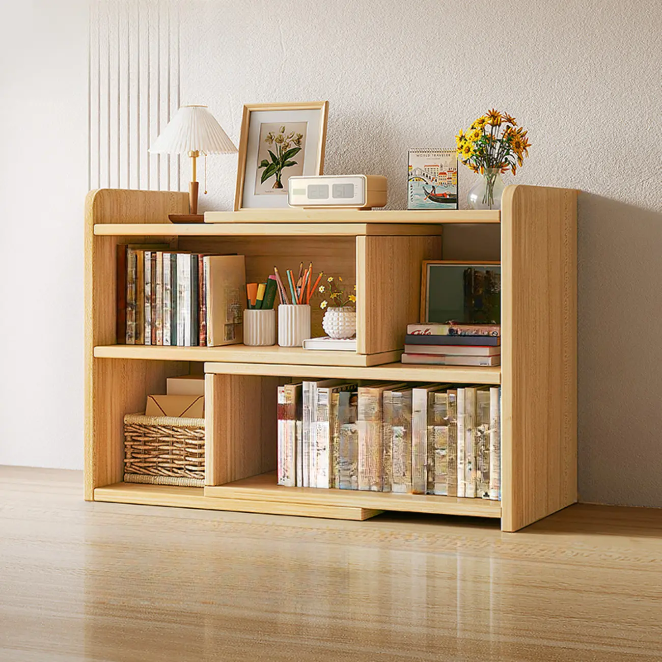 Modern Wood Adjustable Horizontal Bookcase Cube Organizer Image - 32 | homeyfad