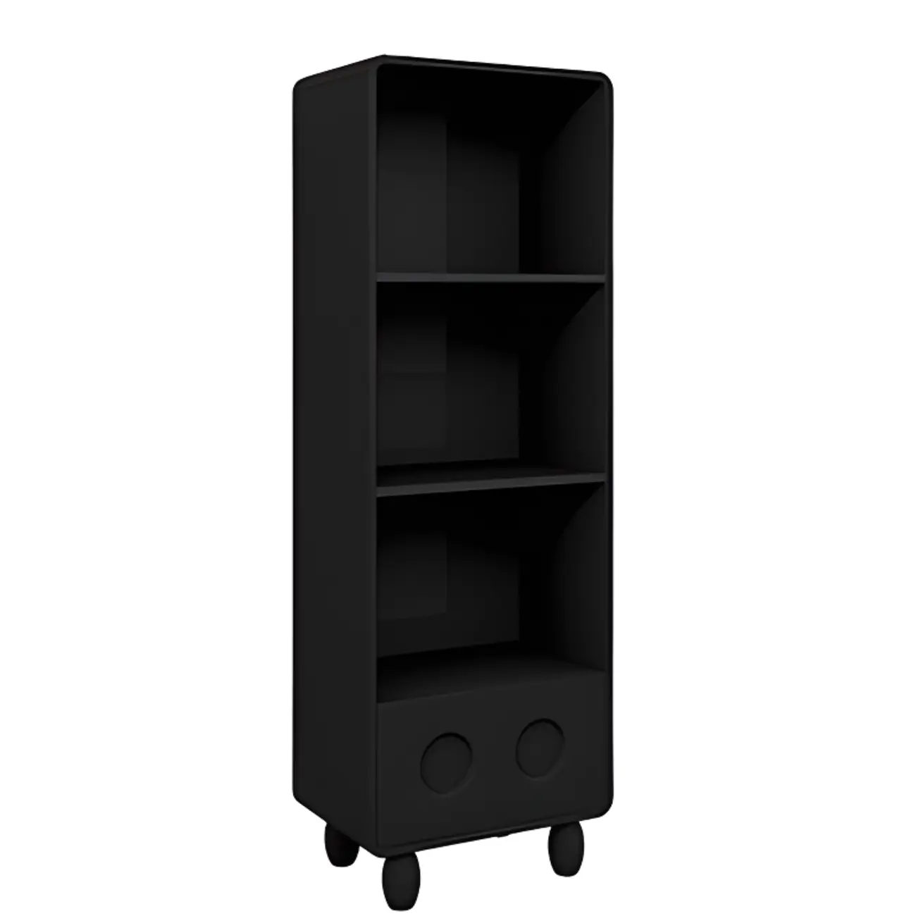 Narrow Black Wood 5-Tier Rolling Bookcase with Drawers Image - 4 | homeyfad