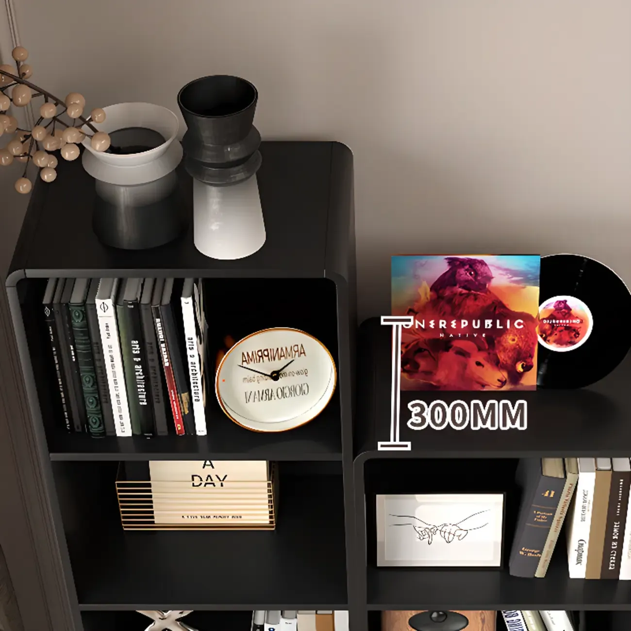 Narrow Black Wood 5-Tier Rolling Bookcase with Drawers Image - 7