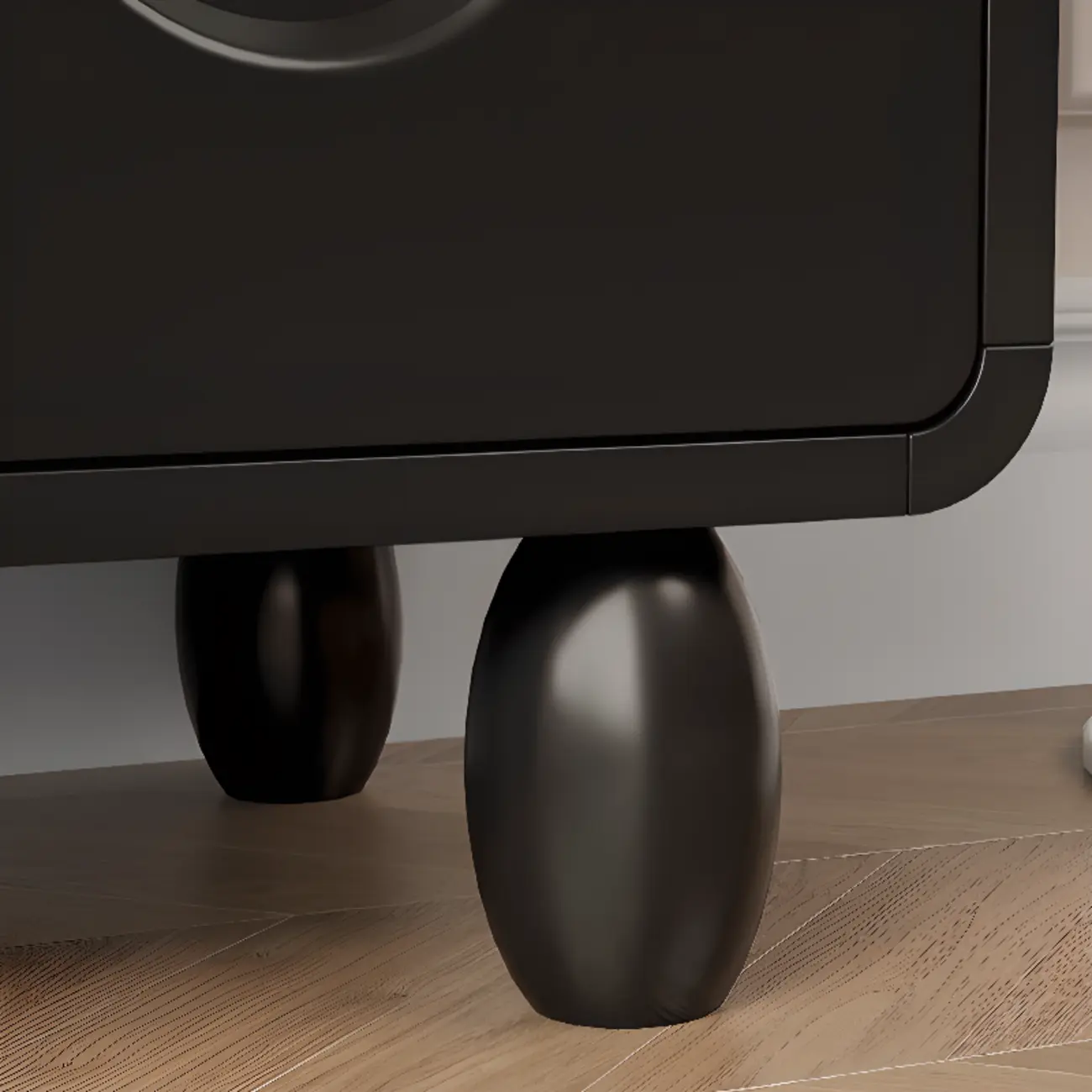 Narrow Black Wood 5-Tier Rolling Bookcase with Drawers Image - 10 | homeyfad