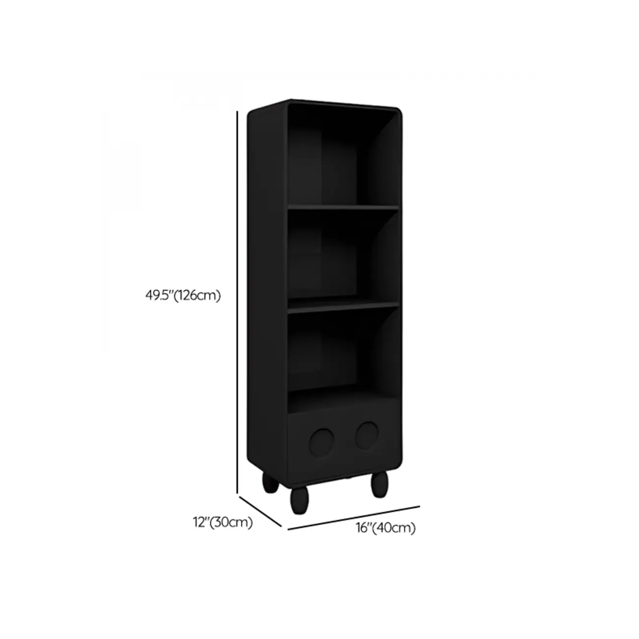 Narrow Black Wood 5-Tier Rolling Bookcase with Drawers Image - 12 | homeyfad