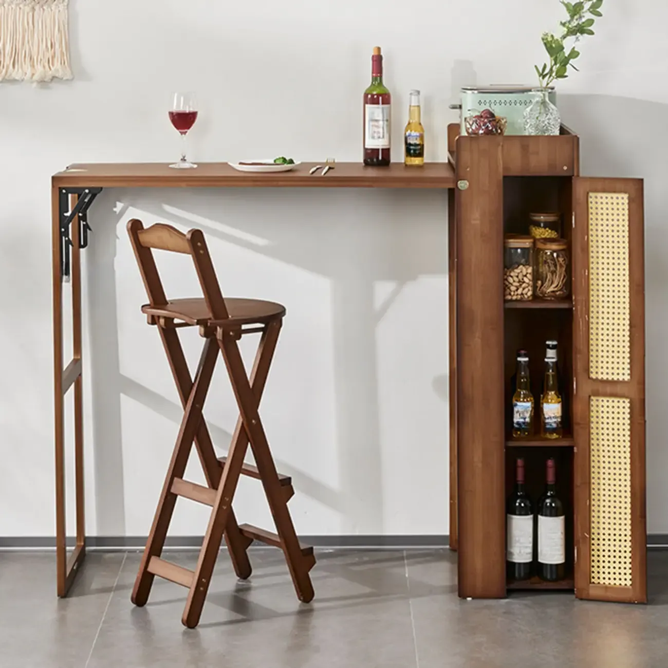 Manual Extension Brown Bamboo Storage Bar Tables Image - 2
