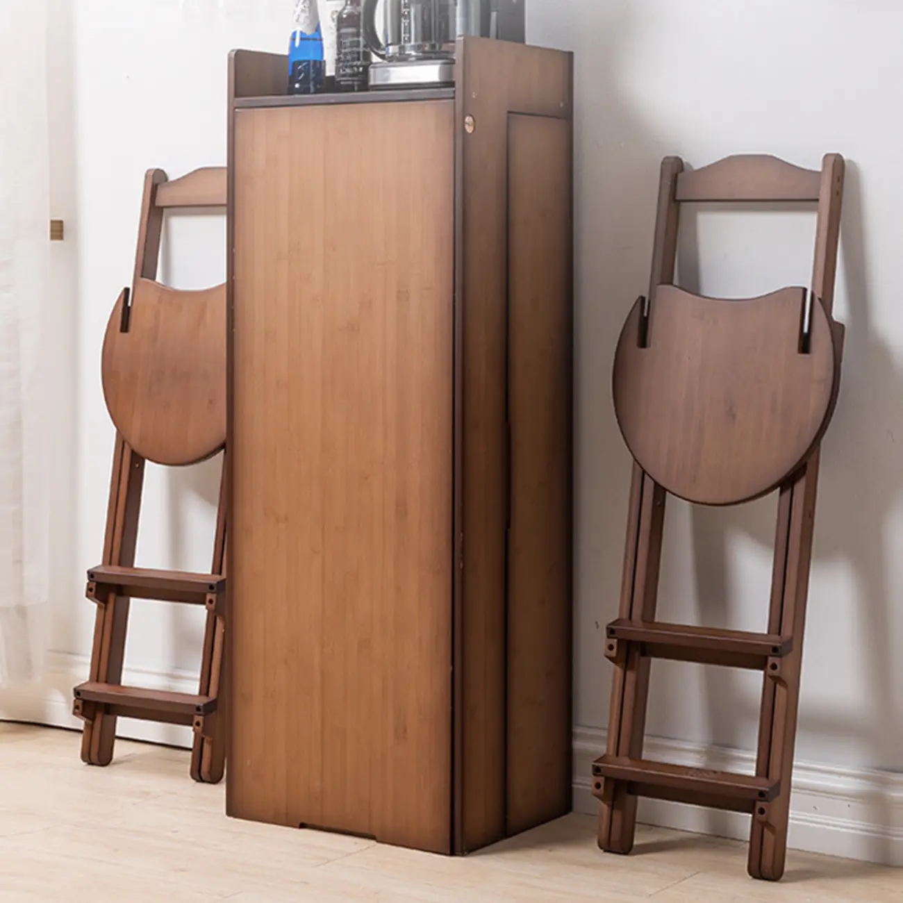 Manual Extension Brown Bamboo Storage Bar Tables Image - 3 | homeyfad