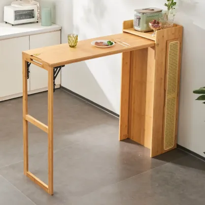 Manual Extension Brown Bamboo Storage Bar Tables Image - 4