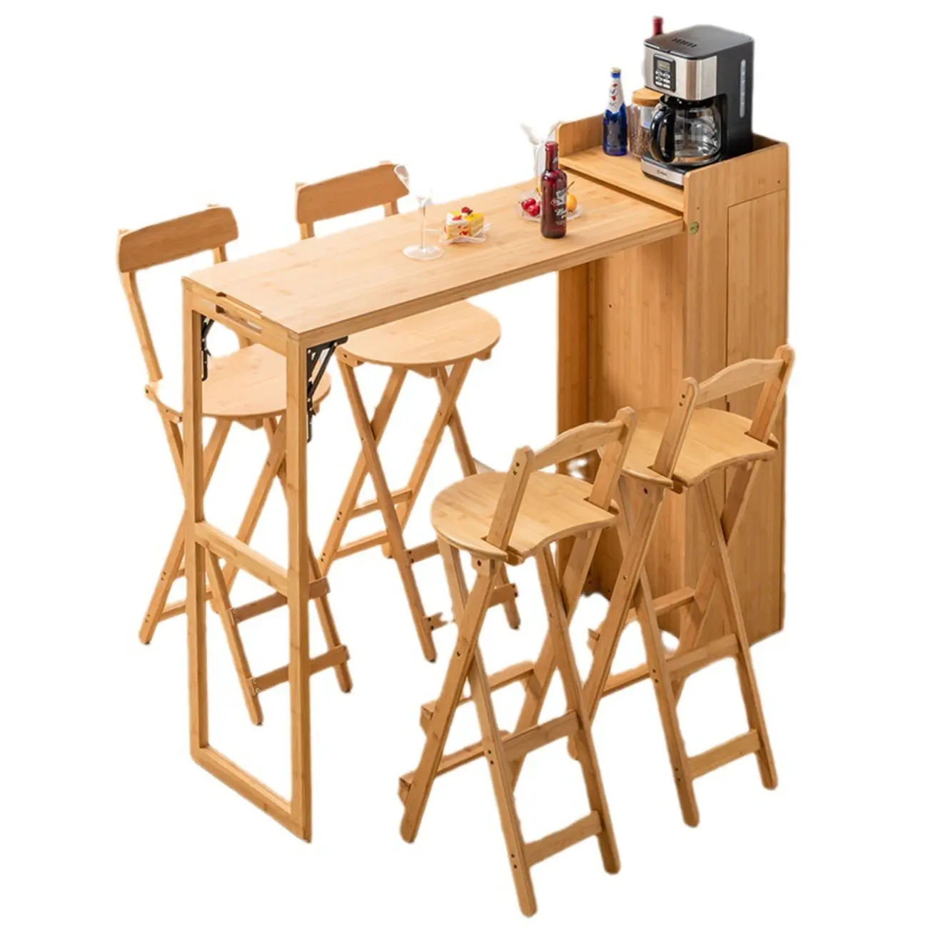 Manual Extension Brown Bamboo Storage Bar Tables Image - 6 | homeyfad