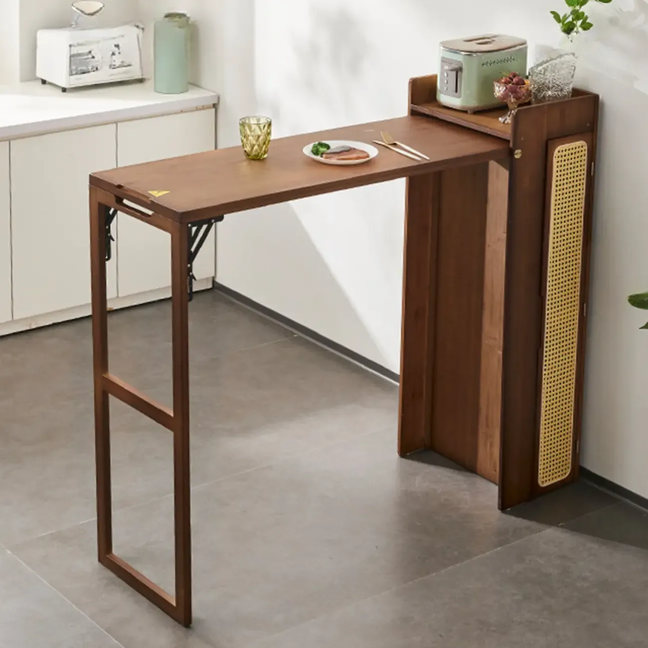 Manual Extension Brown Bamboo Storage Bar Tables Image - 11