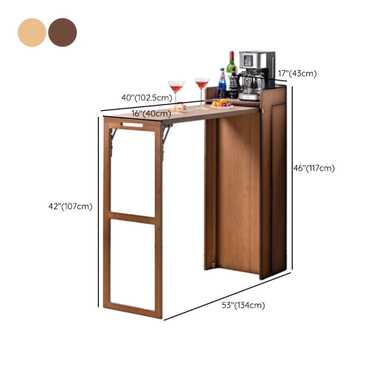 Manual Extension Brown Bamboo Storage Bar Tables #size | homeyfad