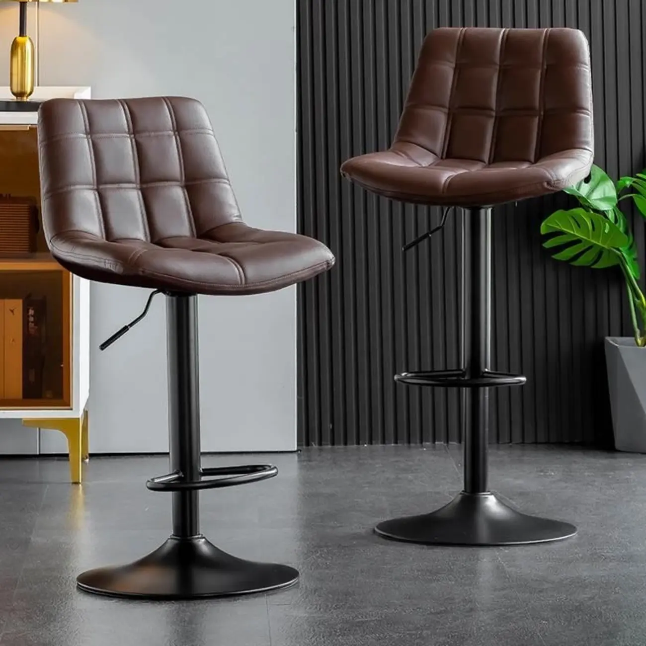 Glam Faux Leather Swivel Adjustable Bar Stools Image - 1 | homeyfad