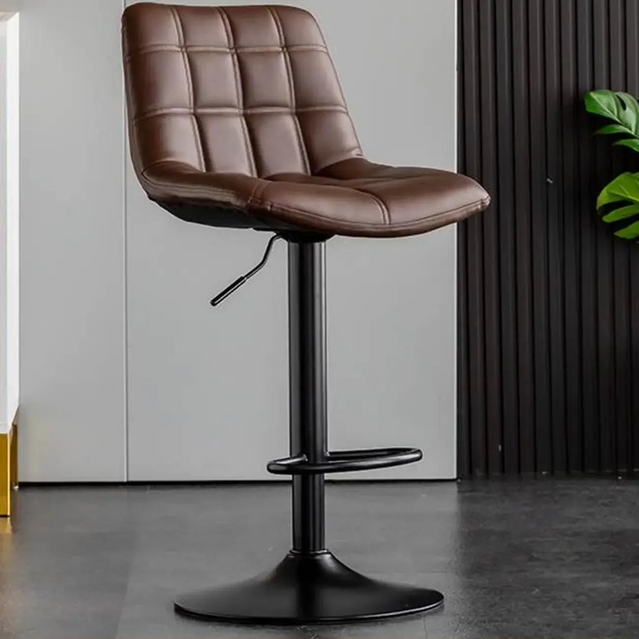 Glam Faux Leather Swivel Adjustable Bar Stools Image - 5