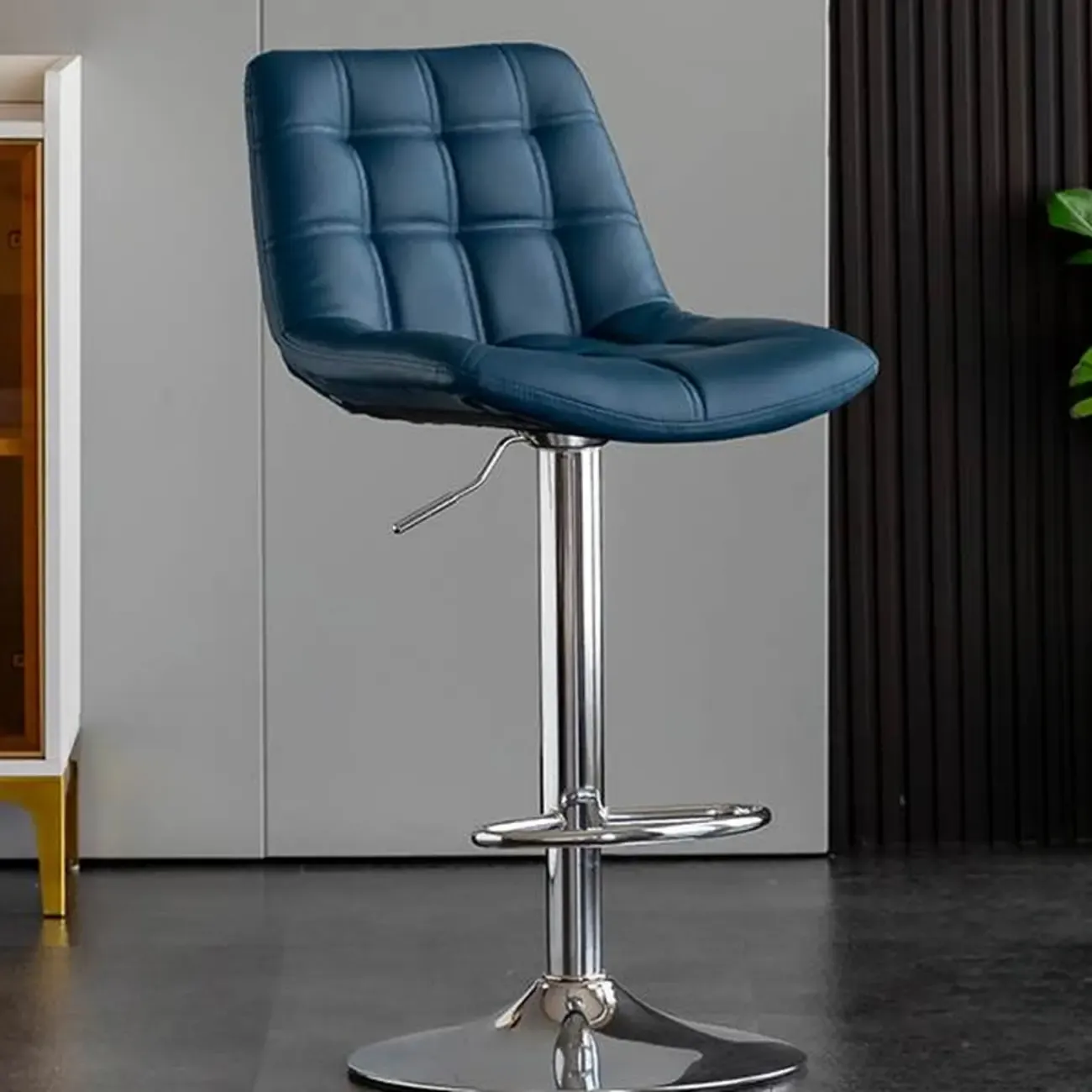 Glam Faux Leather Swivel Adjustable Bar Stools Image - 11