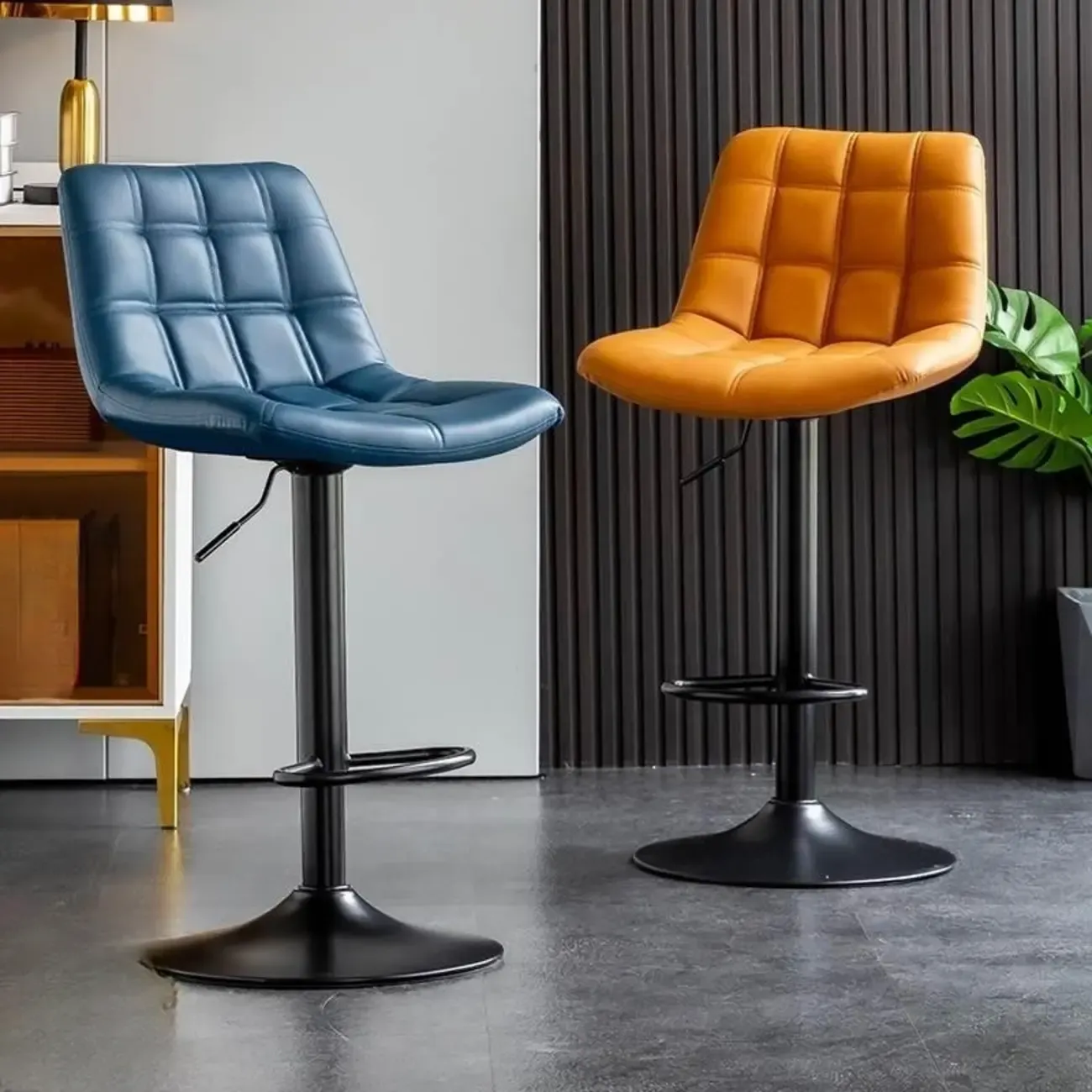 Glam Faux Leather Swivel Adjustable Bar Stools Image - 4