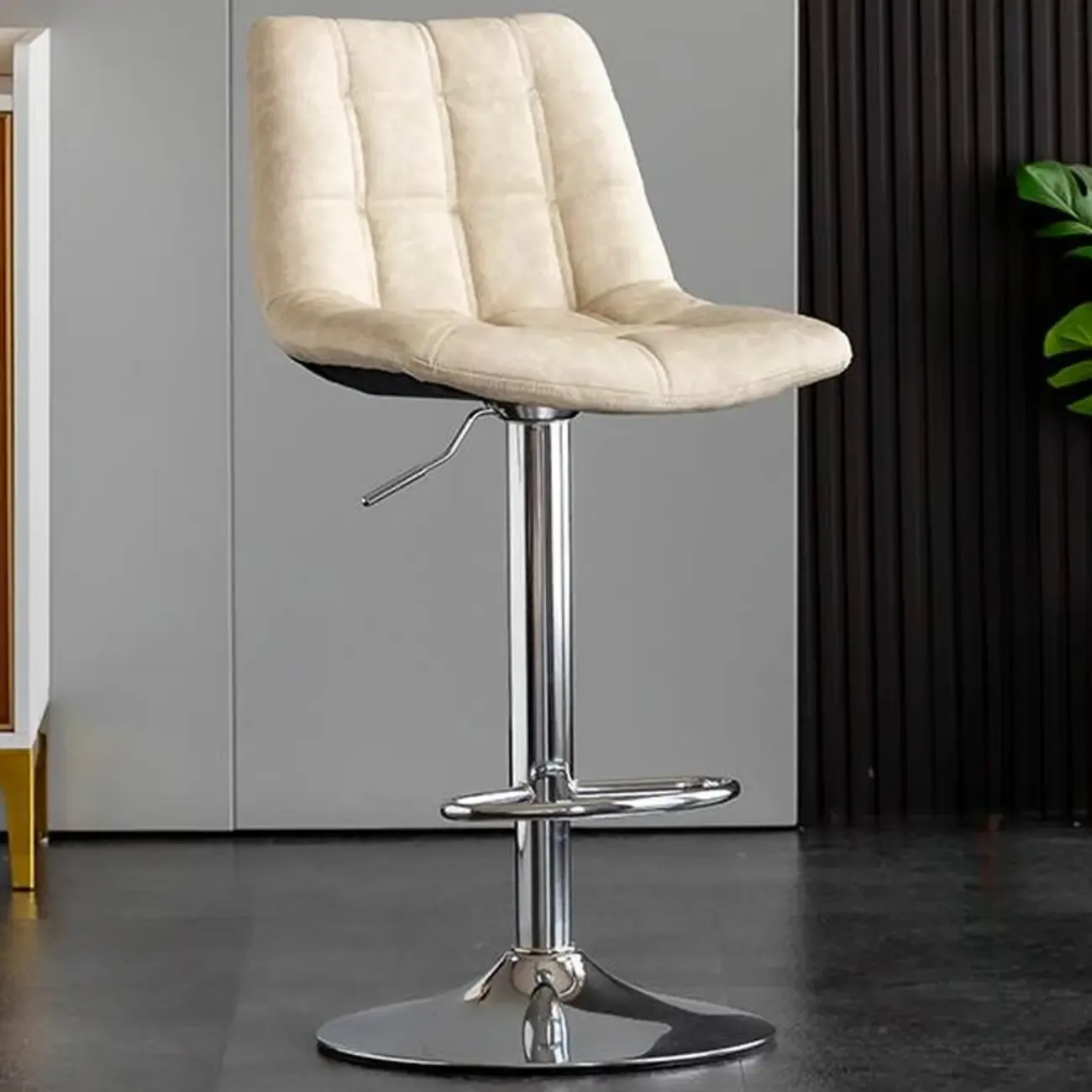 Glam Faux Leather Swivel Adjustable Bar Stools Image - 13