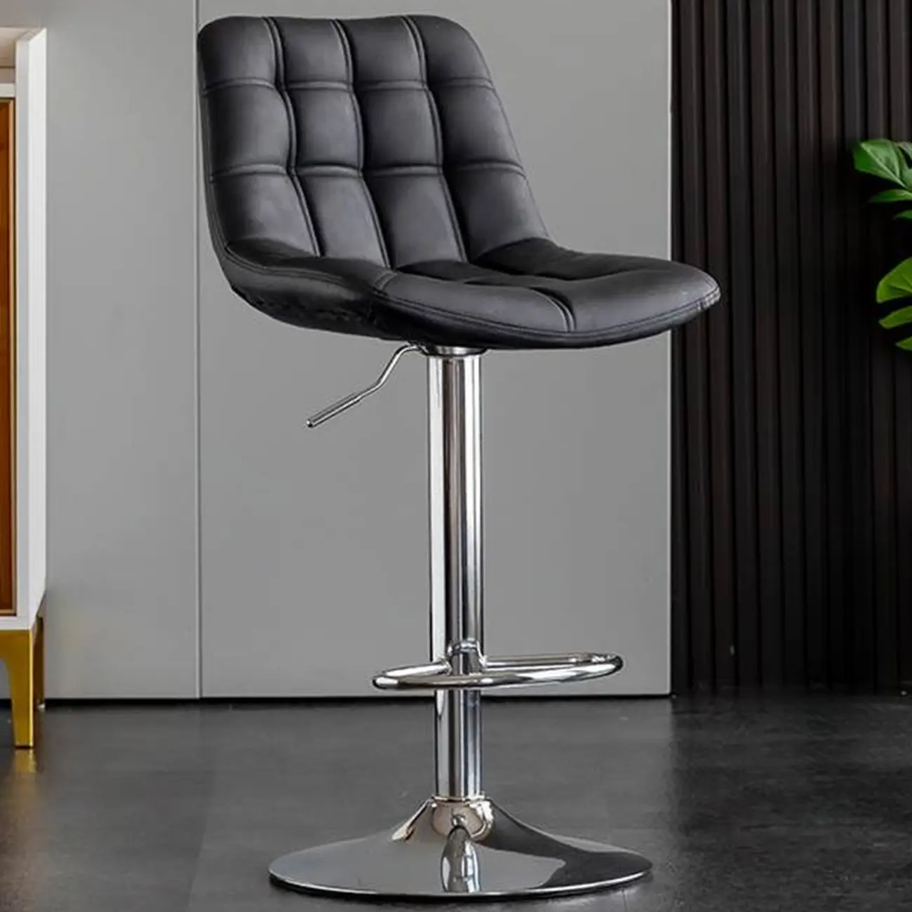 Glam Faux Leather Swivel Adjustable Bar Stools Image - 14 | homeyfad