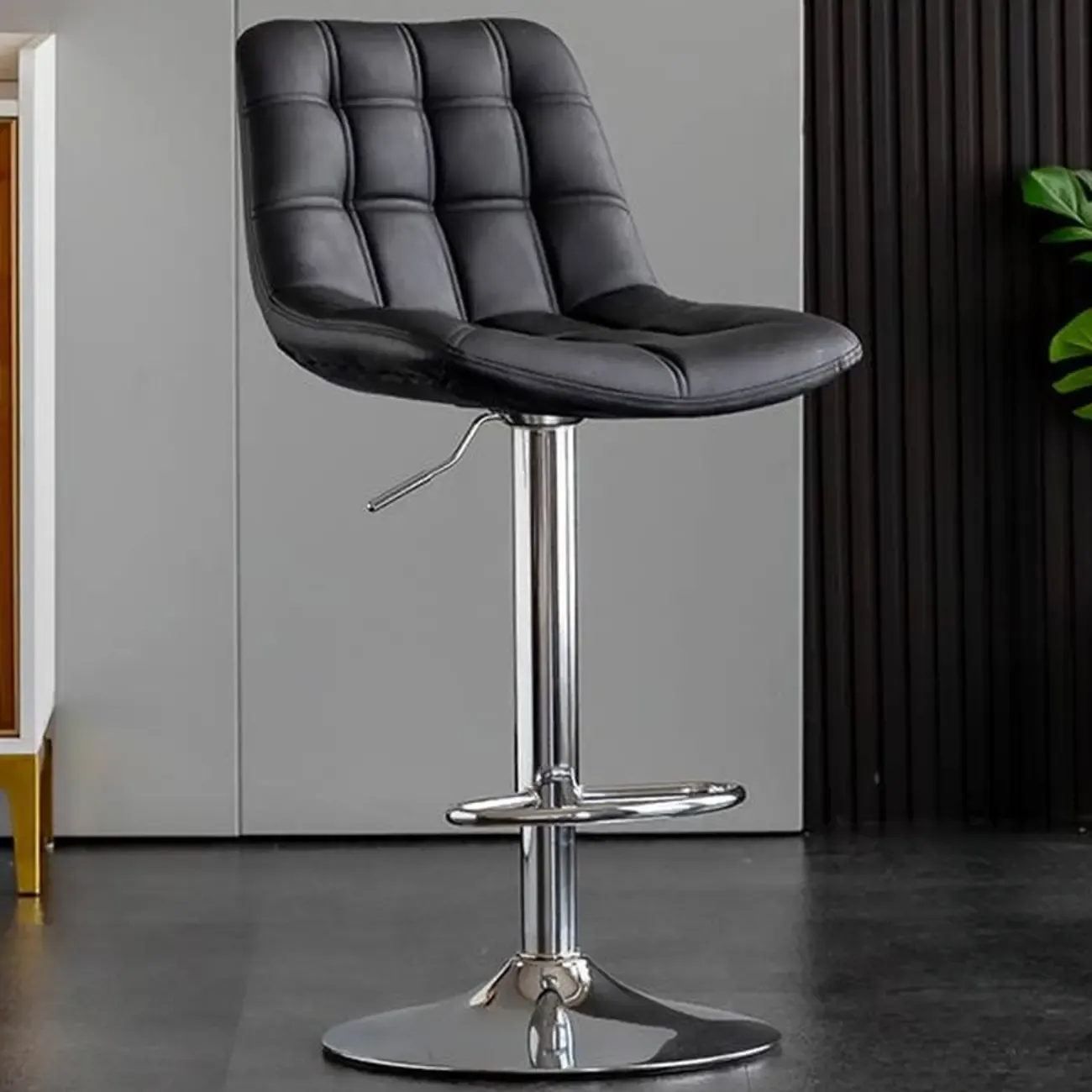 Glam Faux Leather Swivel Adjustable Bar Stools Image - 14