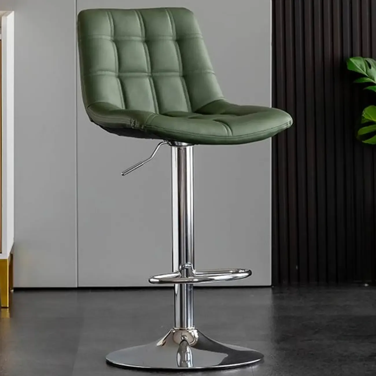 Glam Faux Leather Swivel Adjustable Bar Stools Image - 15