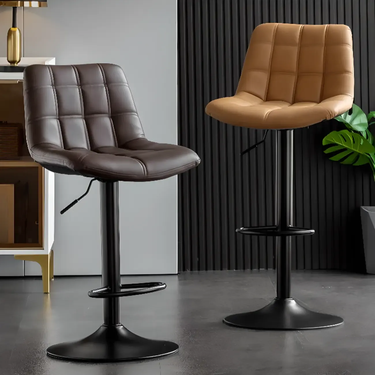 Glam Faux Leather Swivel Adjustable Bar Stools Image - 3
