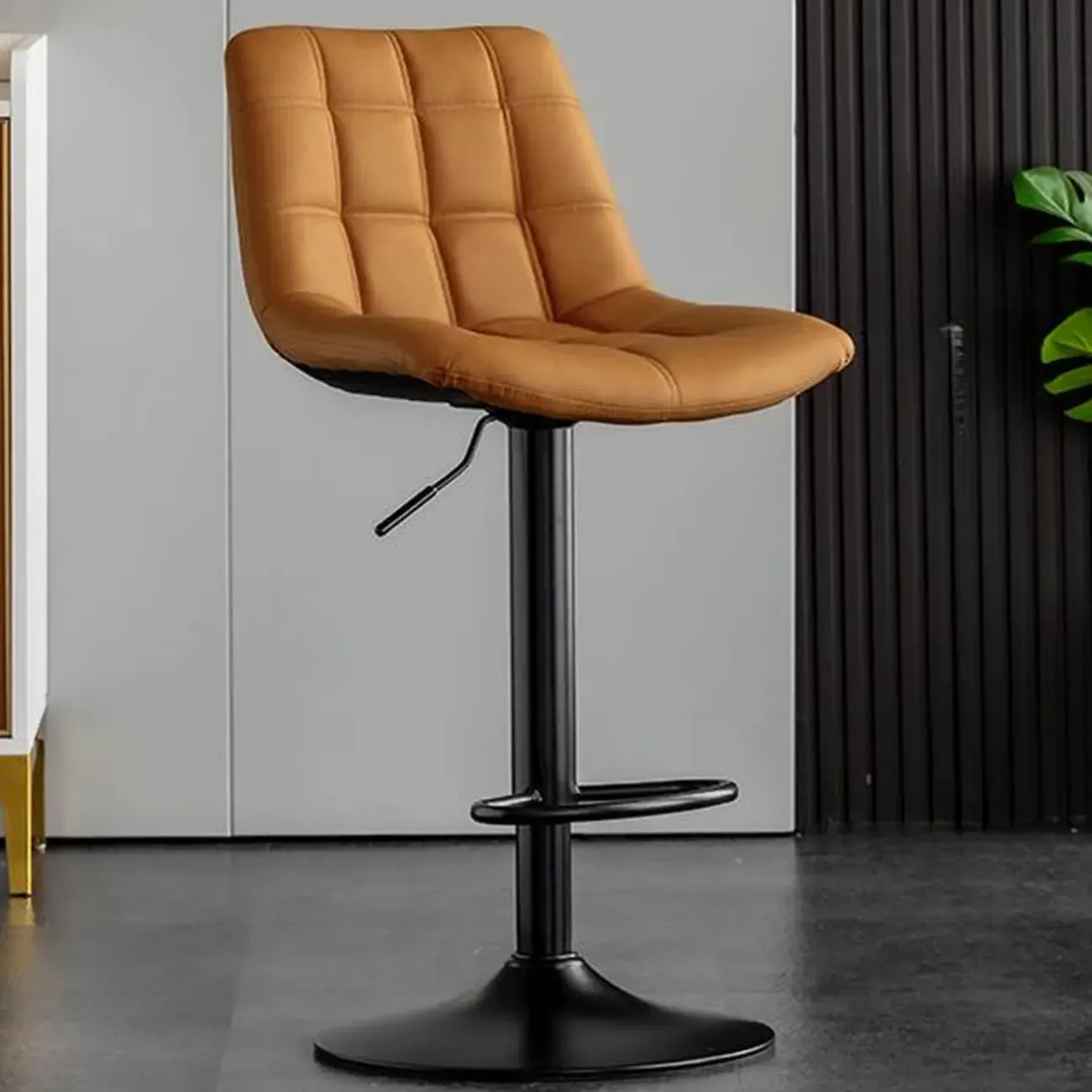 Glam Faux Leather Swivel Adjustable Bar Stools Image - 6