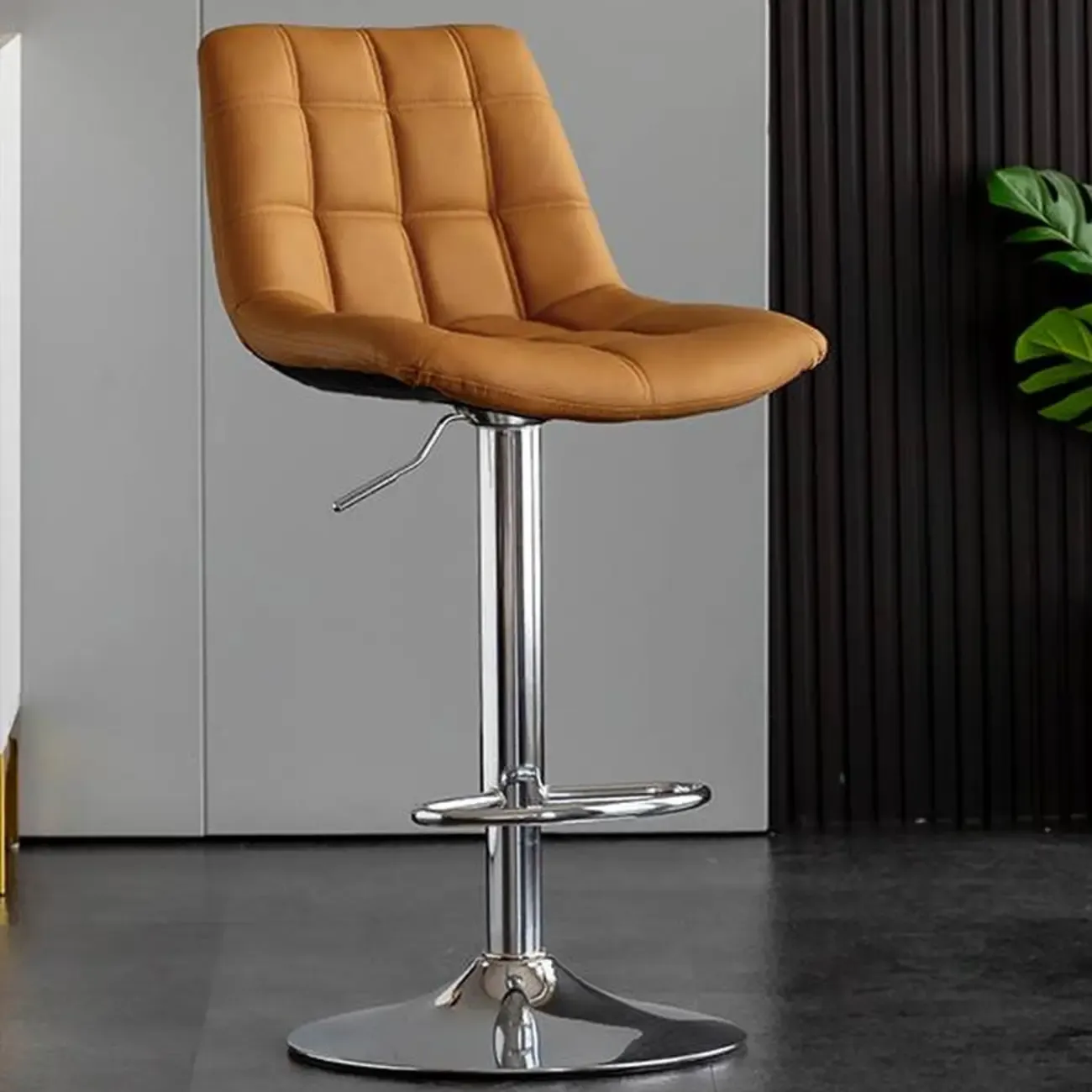 Glam Faux Leather Swivel Adjustable Bar Stools Image - 12