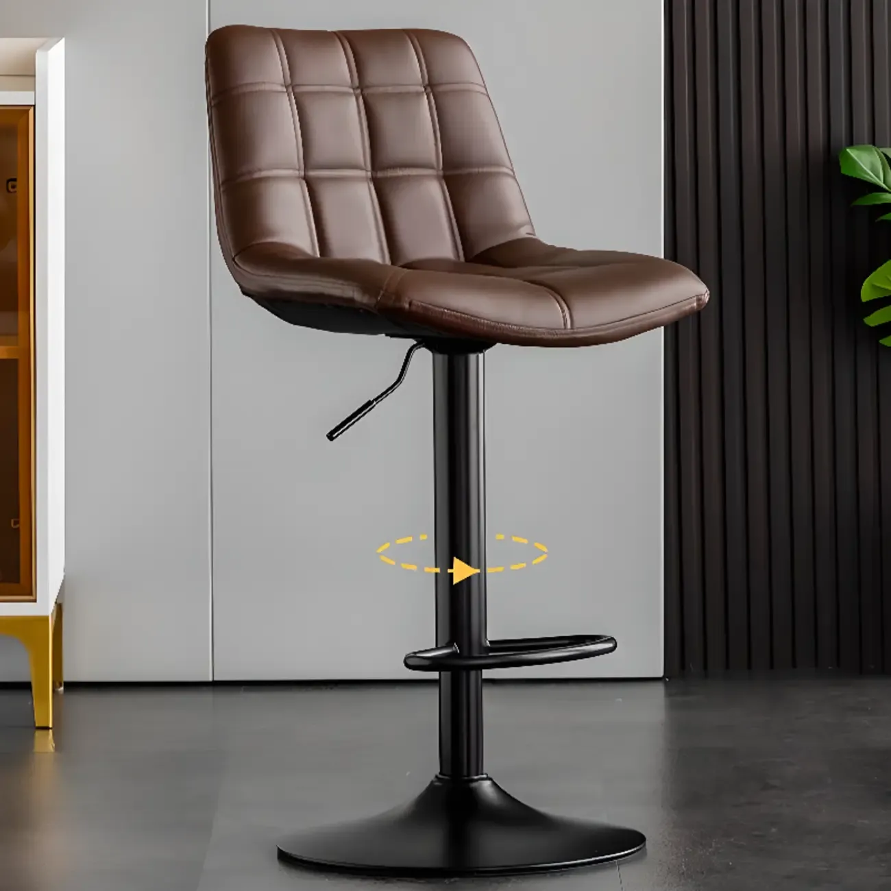 Glam Faux Leather Swivel Adjustable Bar Stools Image - 18
