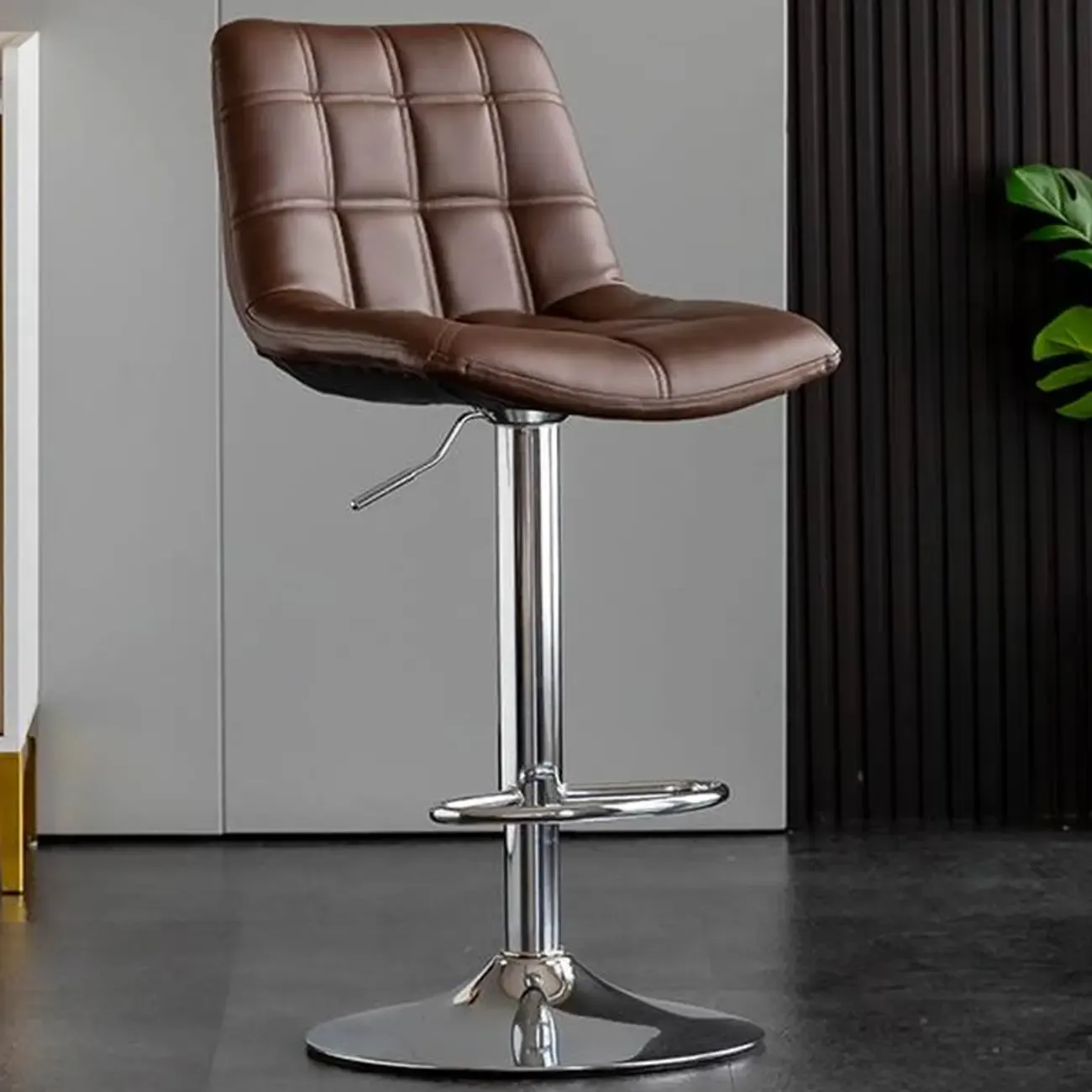 Glam Faux Leather Swivel Adjustable Bar Stools Image - 16