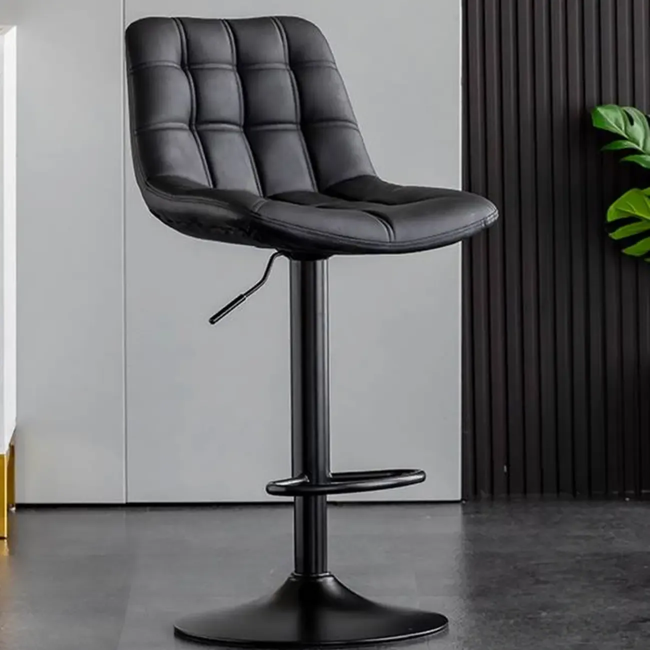 Glam Faux Leather Swivel Adjustable Bar Stools Image - 10