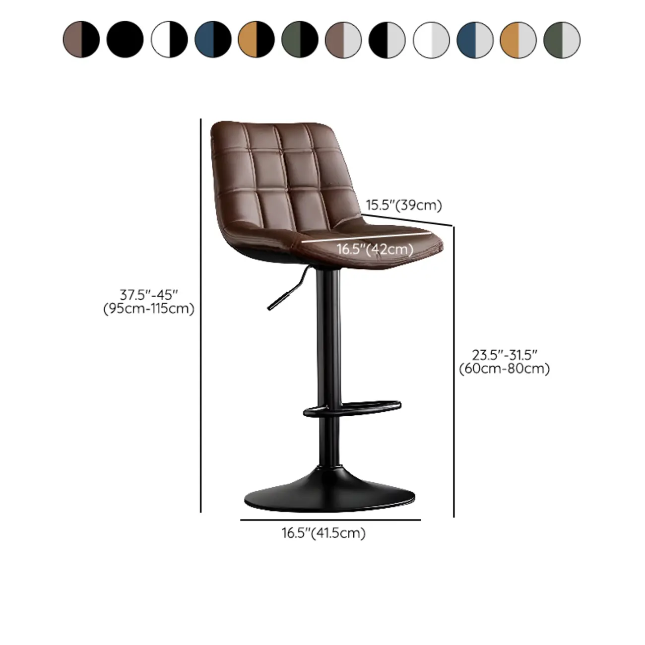 Glam Faux Leather Swivel Adjustable Bar Stools #size