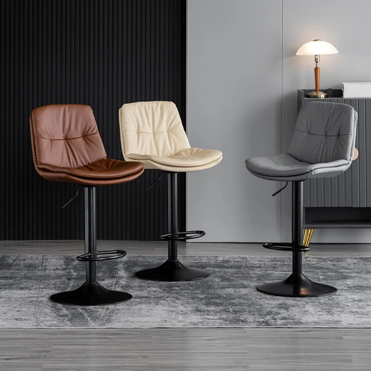 Soft Faux Leather Swivel Adjustable Bar Stools Image - 3