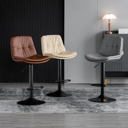Soft Faux Leather Swivel Adjustable Bar Stools Image - 3