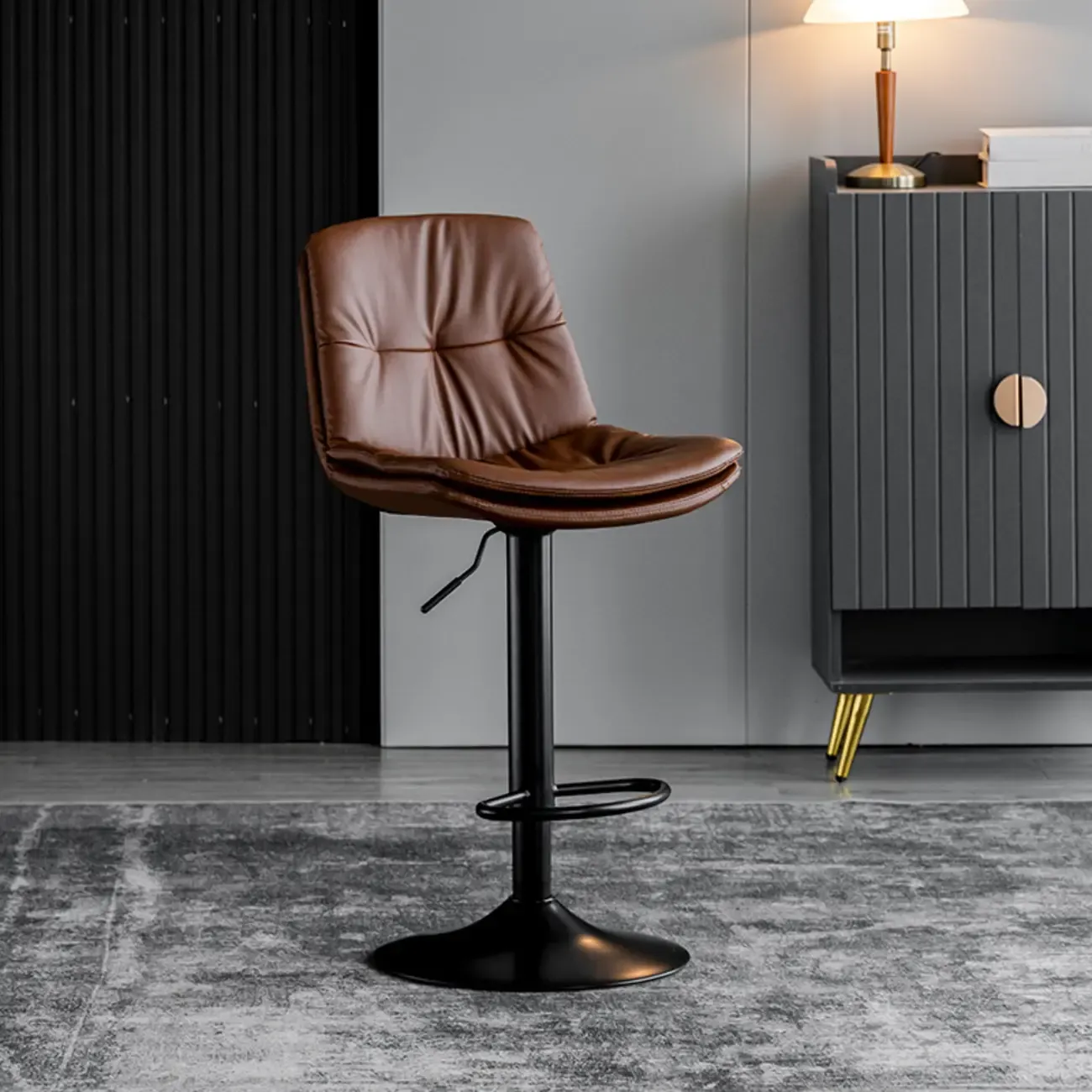 Soft Faux Leather Swivel Adjustable Bar Stools Image - 16