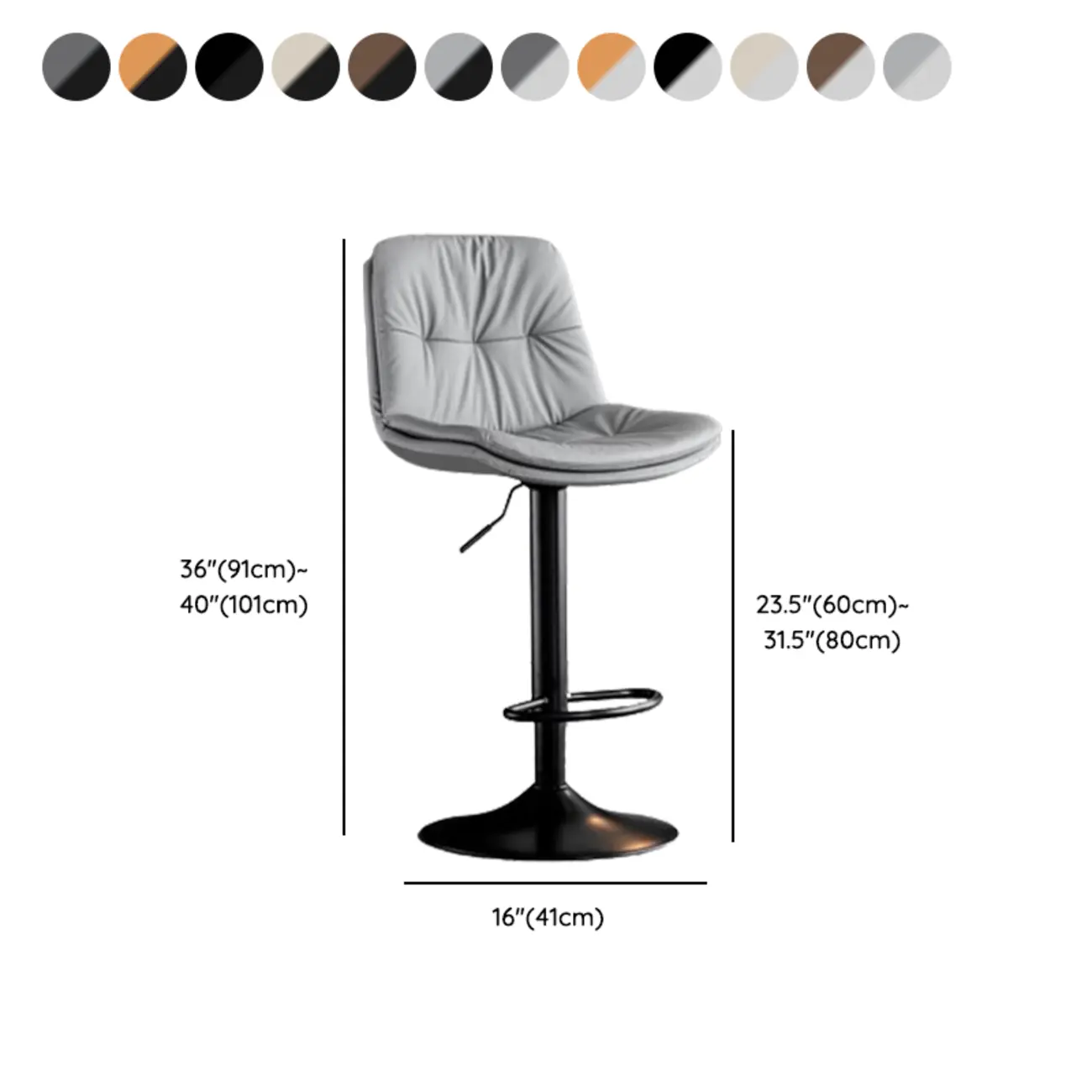 Soft Faux Leather Swivel Adjustable Bar Stools #size