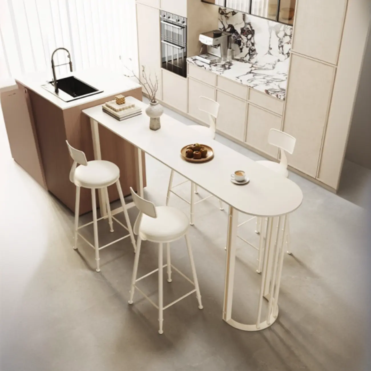 Free Form Sintered Stone White Bar Table Image - 1 | homeyfad