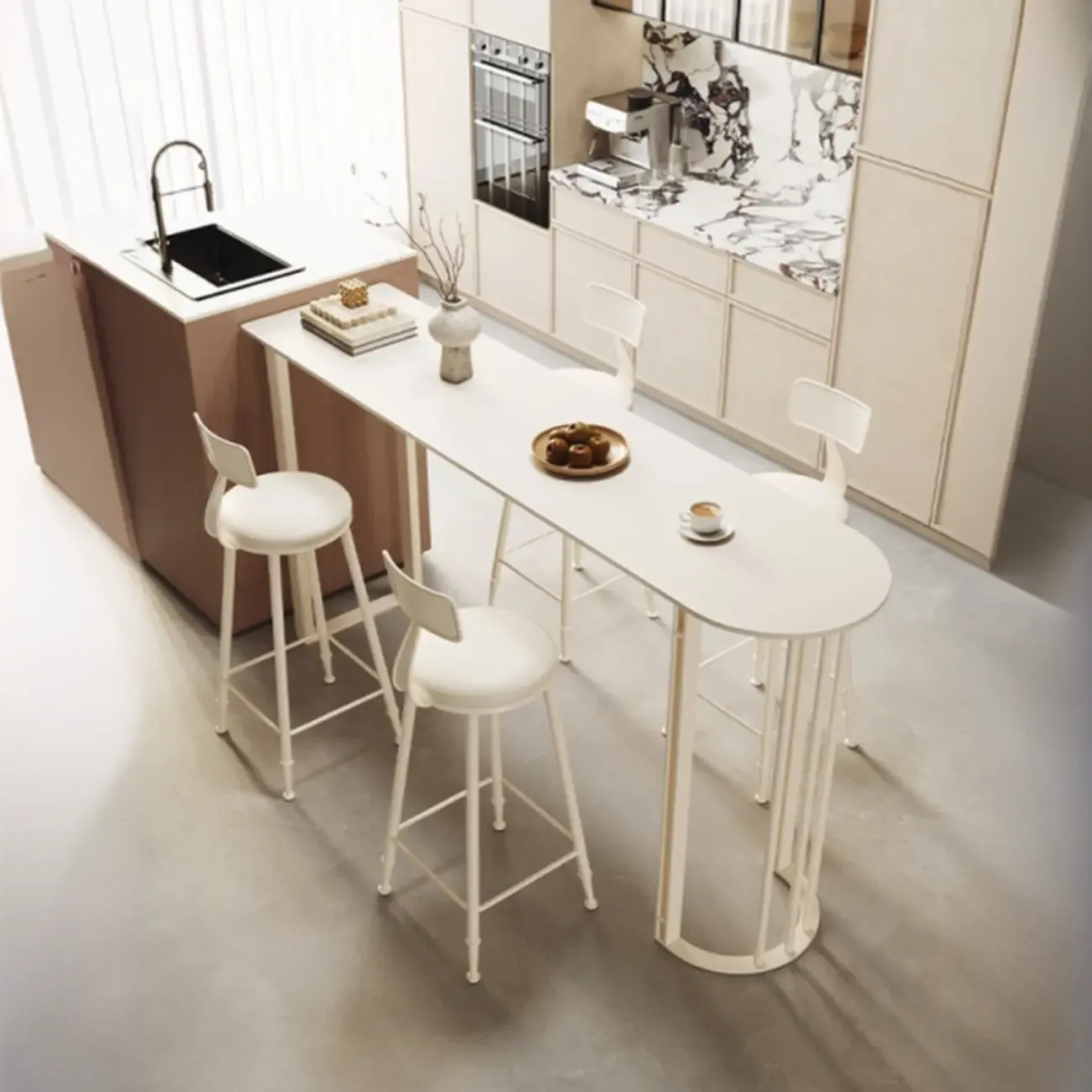 Free Form Sintered Stone White Bar Table Image - 1