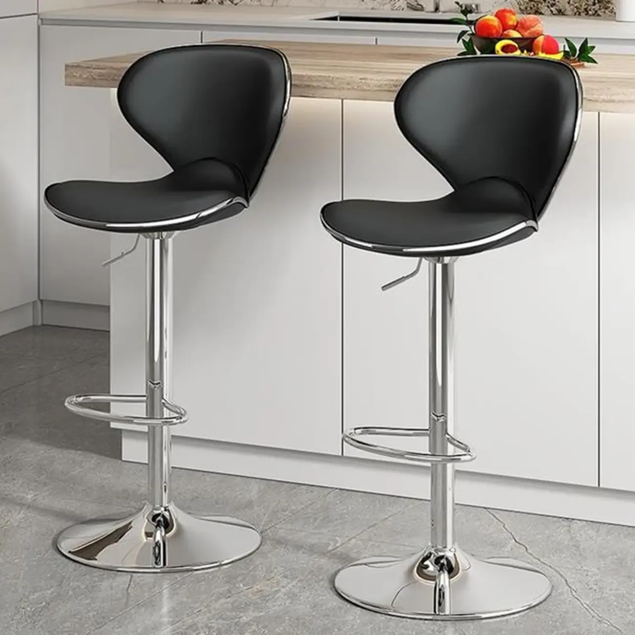 Modern Shell-Shape Leather Adjustable Swivel Bar Stools Image - 1