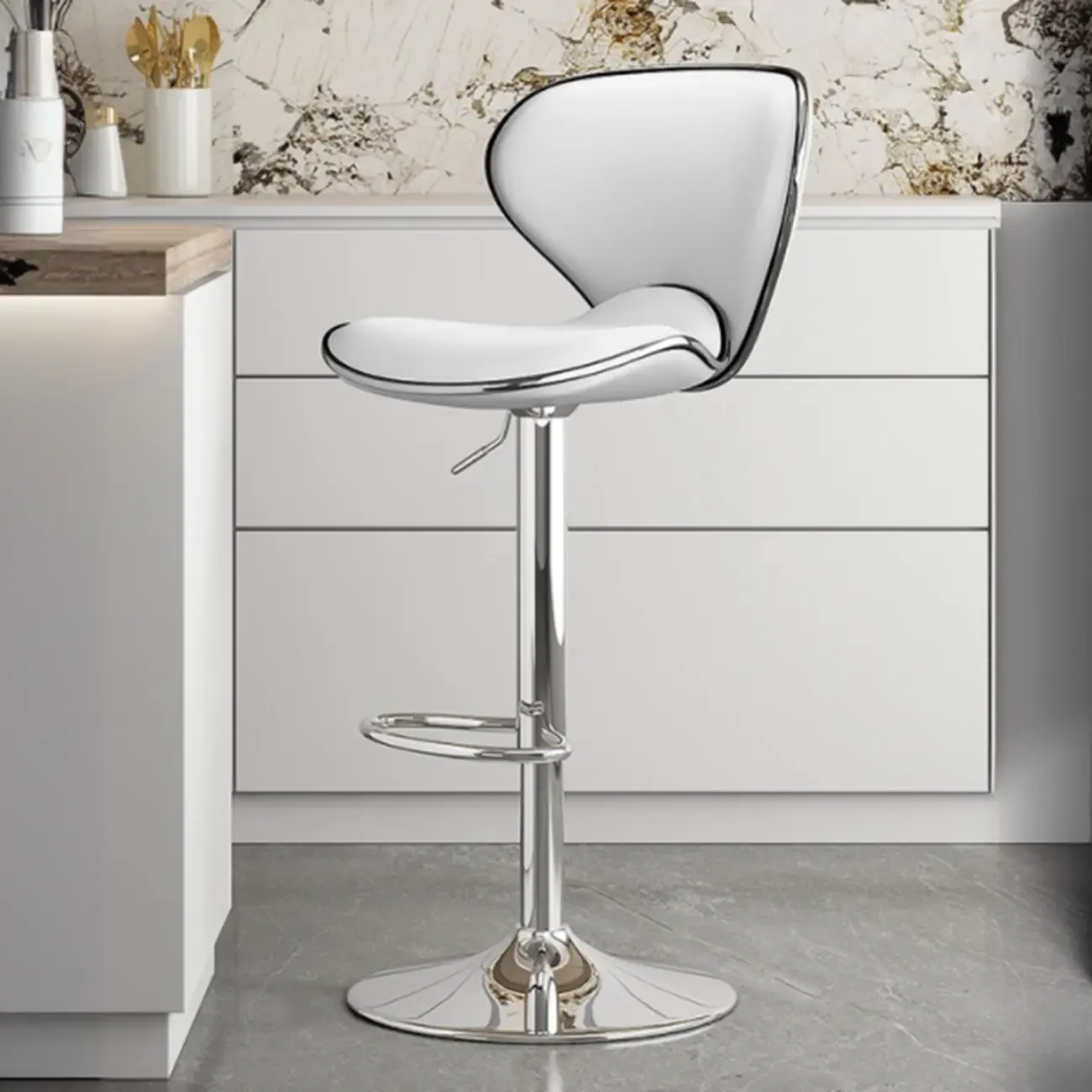 Modern Shell-Shape Leather Adjustable Swivel Bar Stools Image - 3