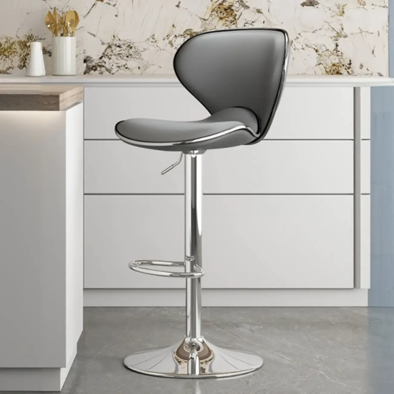 Modern Shell-Shape Leather Adjustable Swivel Bar Stools Image - 7