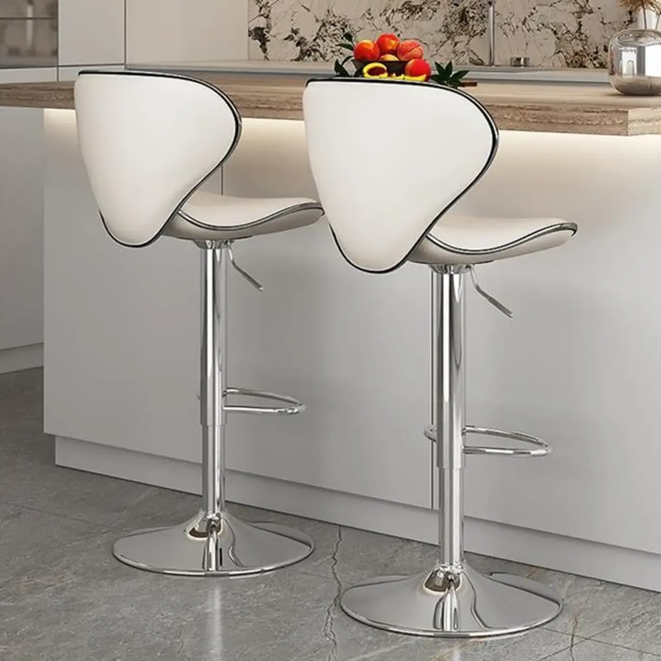 Modern Shell-Shape Leather Adjustable Swivel Bar Stools Image - 2