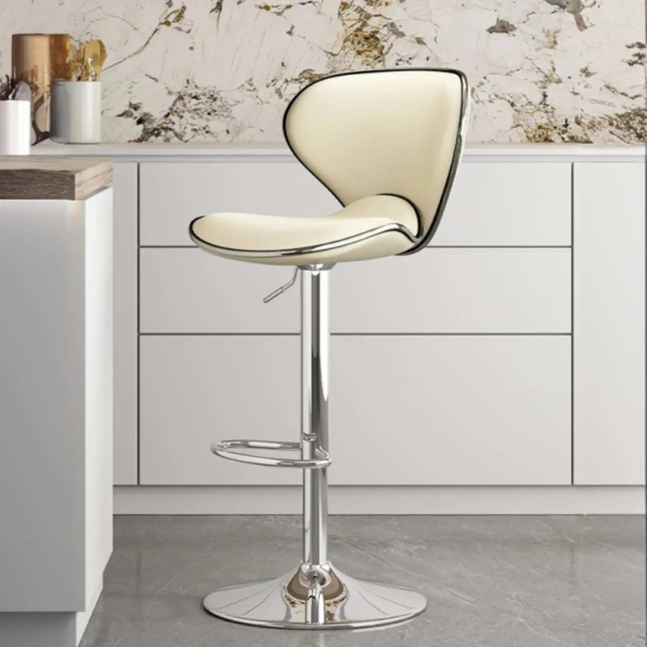 Modern Shell-Shape Leather Adjustable Swivel Bar Stools Image - 6 | homeyfad