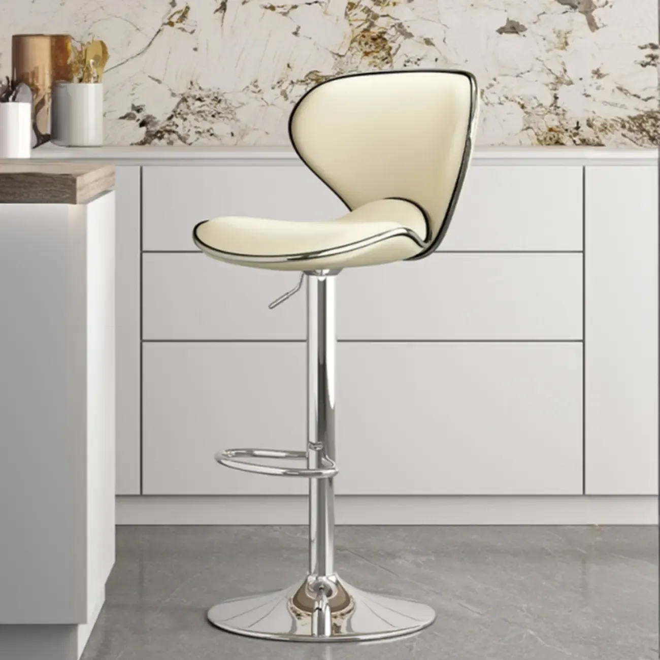 Modern Shell-Shape Leather Adjustable Swivel Bar Stools Image - 6