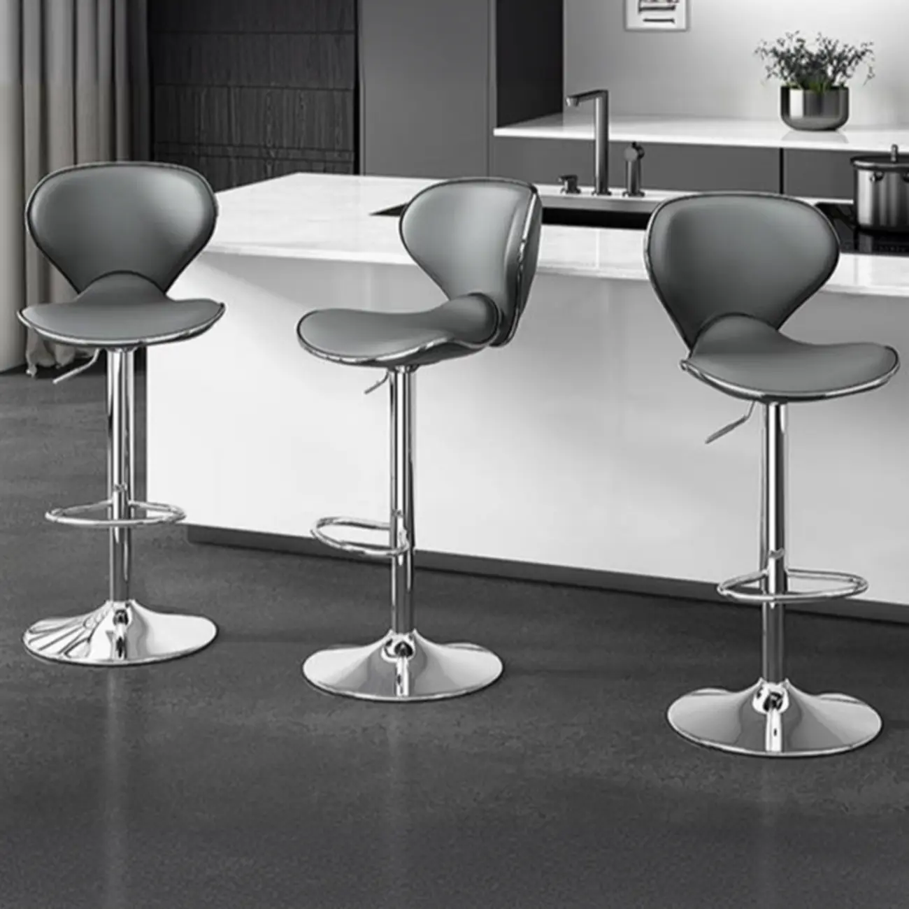 Modern Shell-Shape Leather Adjustable Swivel Bar Stools Image - 9 | homeyfad