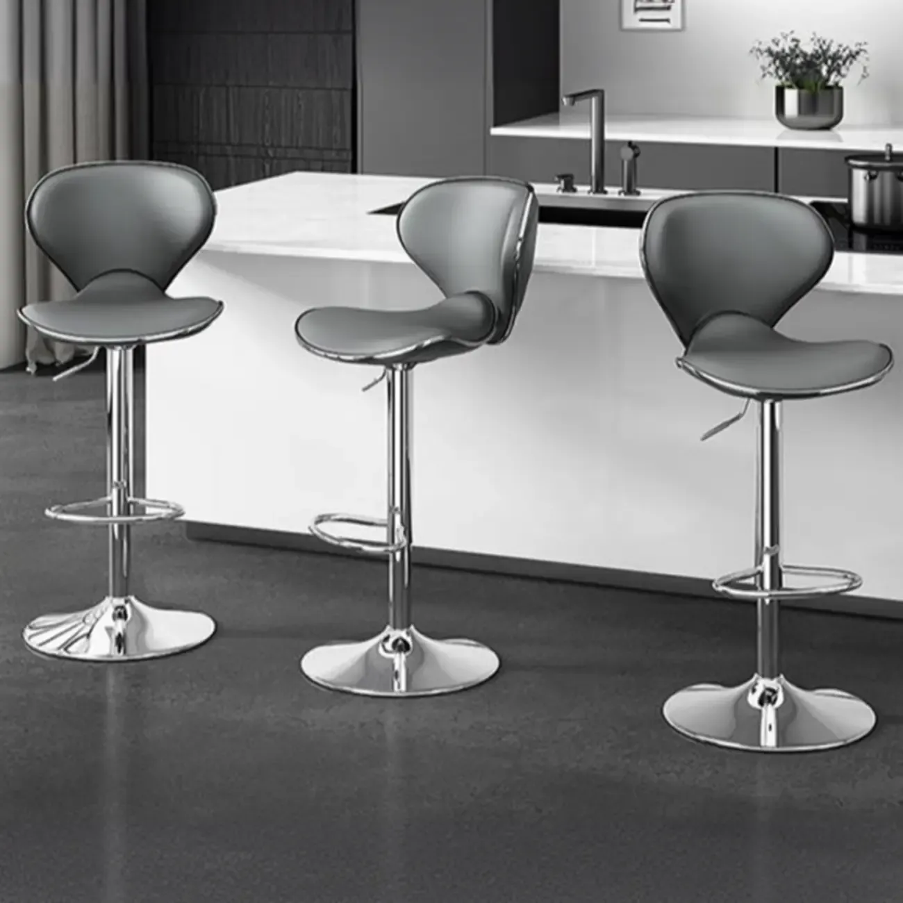 Modern Shell-Shape Leather Adjustable Swivel Bar Stools Image - 9