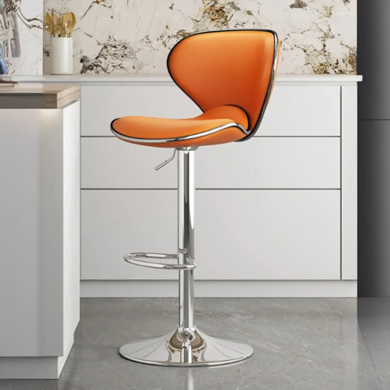Modern Shell-Shape Leather Adjustable Swivel Bar Stools Image - 5