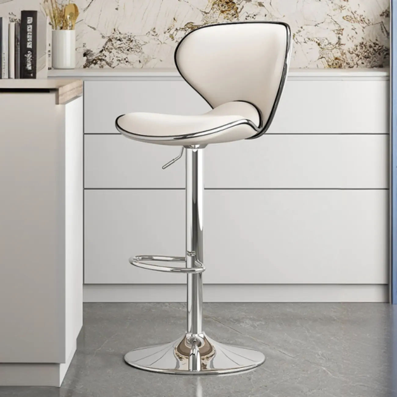 Modern Shell-Shape Leather Adjustable Swivel Bar Stools Image - 4 | homeyfad