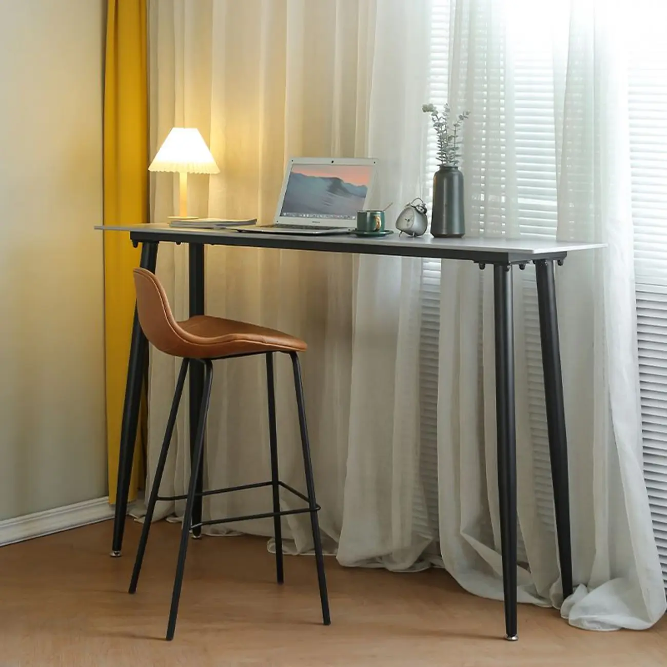 Modern Grey Travertine Top Metal Legs Bar Table for Dining Room Image - 5 | homeyfad