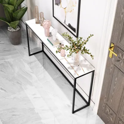 Minimalist Black Metal Bar Tables with Stone Top Image - 2