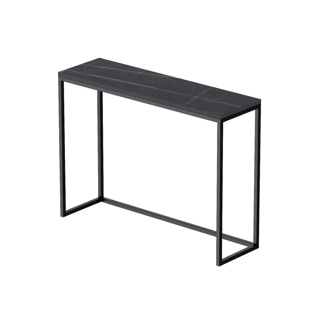 Minimalist Black Metal Bar Tables with Stone Top Image - 3