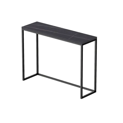 Minimalist Black Metal Bar Tables with Stone Top Image - 3