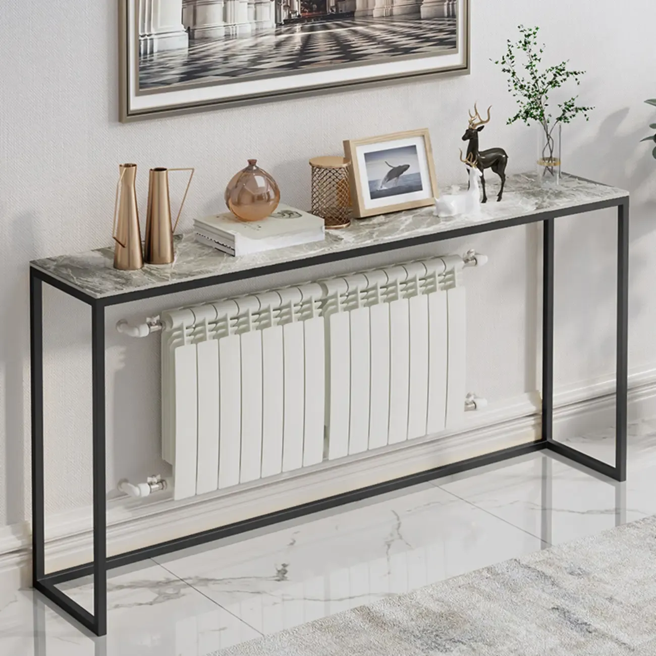 Minimalist Black Metal Bar Tables with Stone Top Image - 4