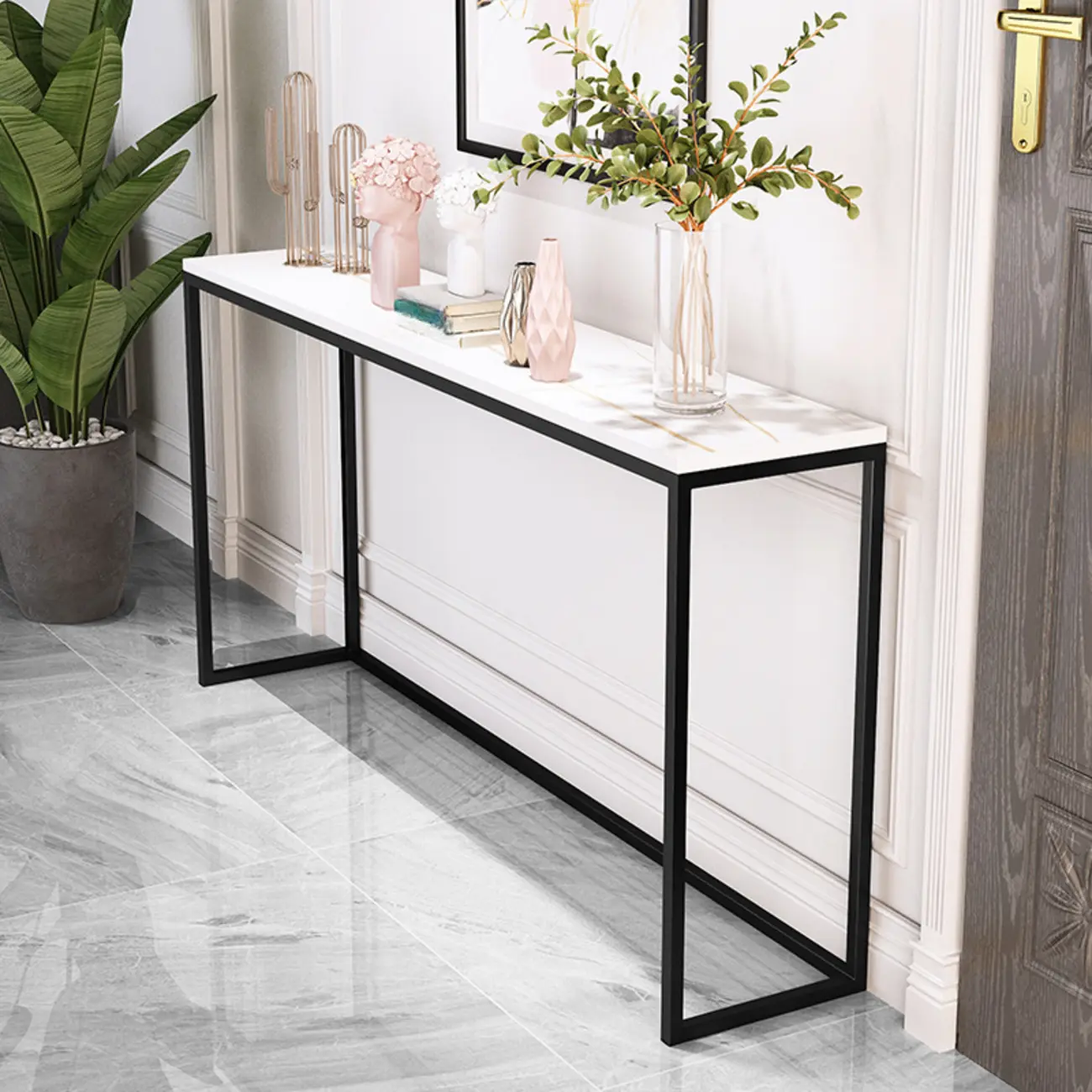 Minimalist Black Metal Bar Tables with Stone Top Image - 6 | homeyfad