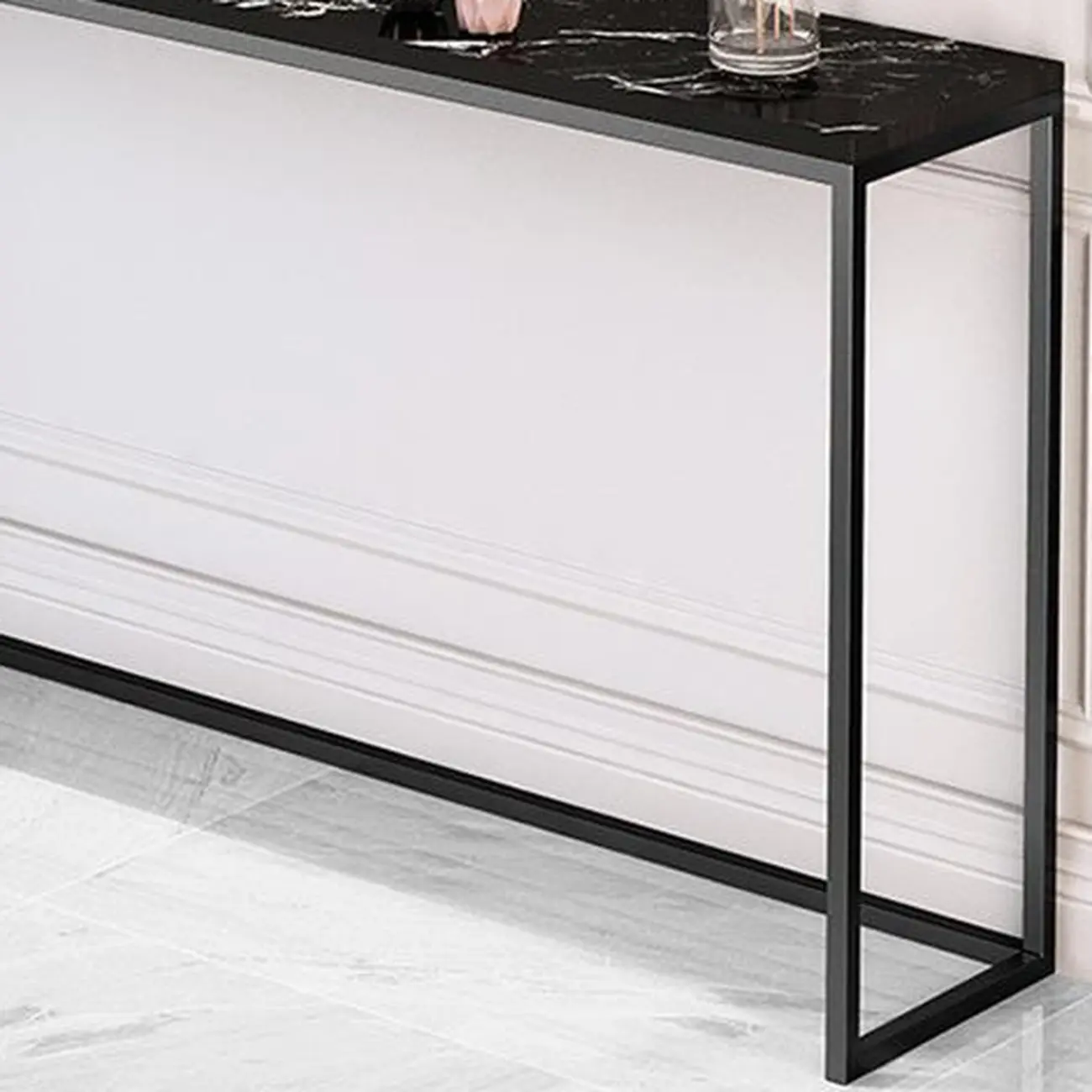 Minimalist Black Metal Bar Tables with Stone Top Image - 7 | homeyfad